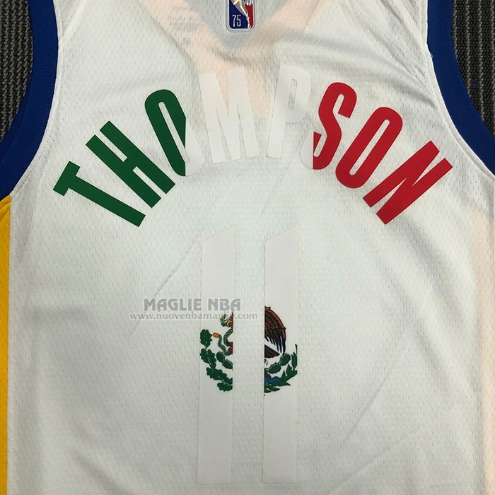 Maglia
 Klay Thompson NO 11 Golden State Warriors Slam Dunk Special Mexico Edition 2022 Bianco
